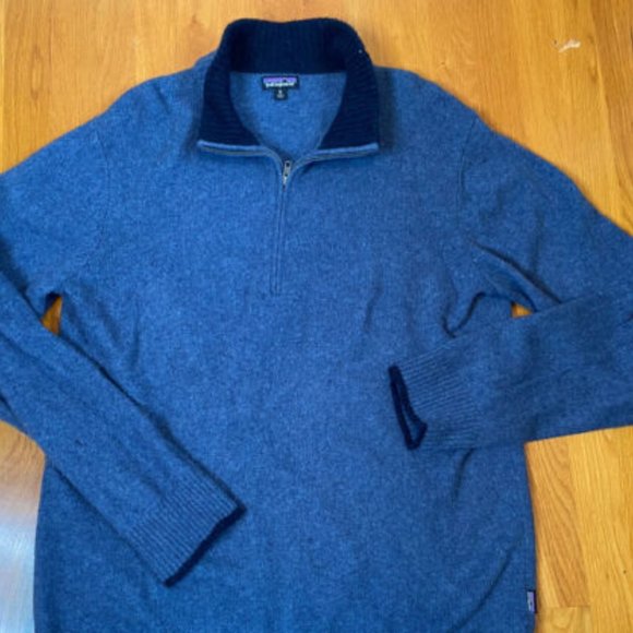 Patagonia Men's Wool Blend 1/4 Zip Mock Sweater Blue Extra Large Nice - Picture 3 of 7